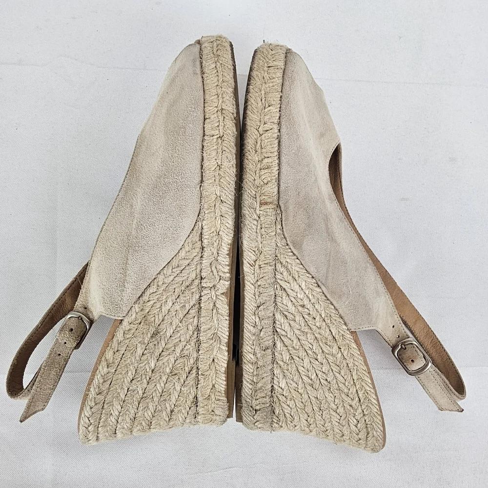 Paseart Spain Beige Suede Espadrille Wedge Slingback Sandals Size 40 US 9-9.5